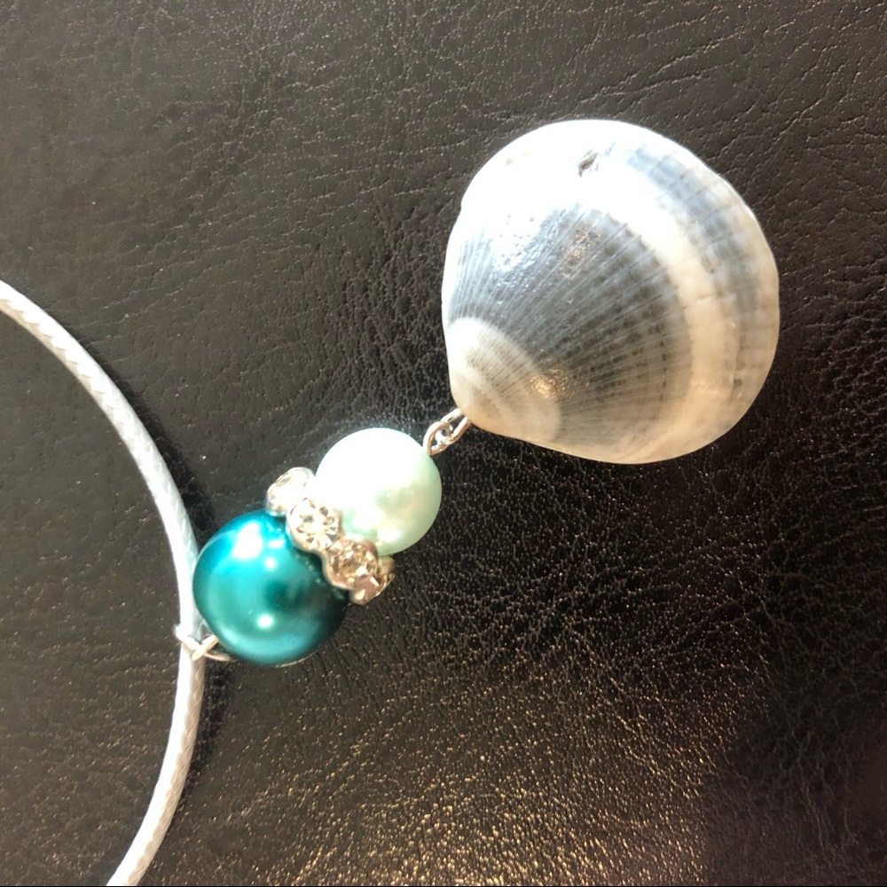 Handmade seashell necklace with aqua beads